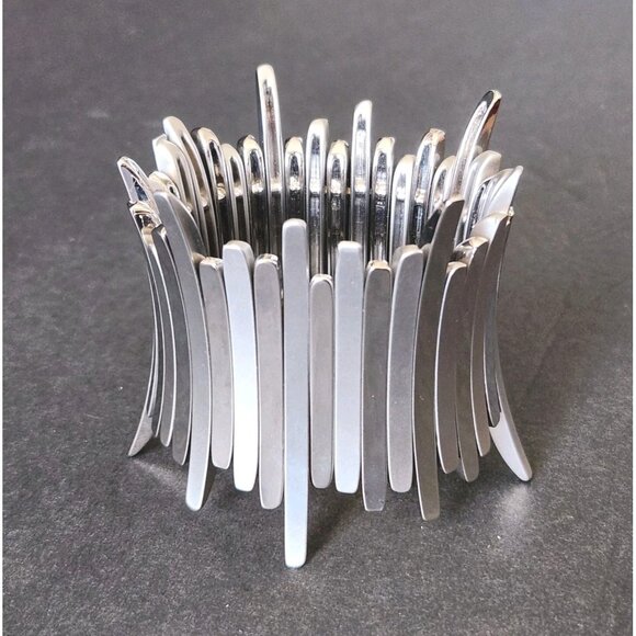 Silver Plated Spike Stretch Bracelet 2.5" Wide - Picture 5 of 8